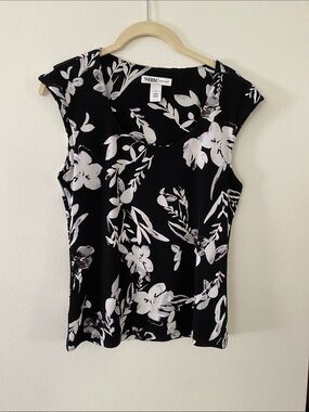 White House Black Market Black Floral Cap-Sleeve Tank Top